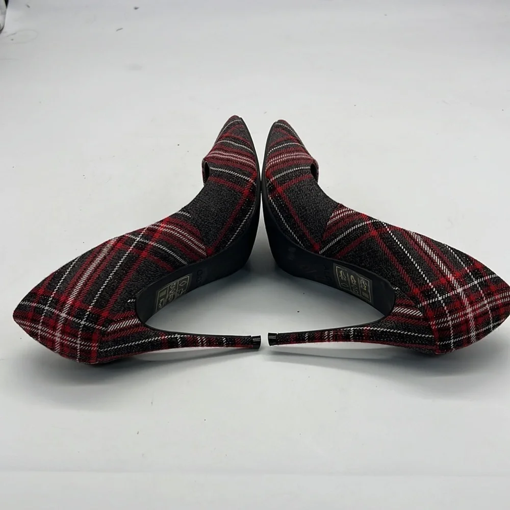 Aldo Red Tartan High Heels with White Racing Stripes size 6 - Picture 5 of 11